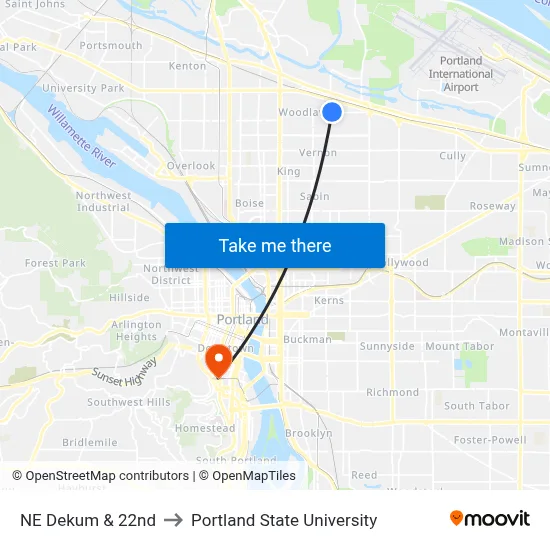 NE Dekum & 22nd to Portland State University map