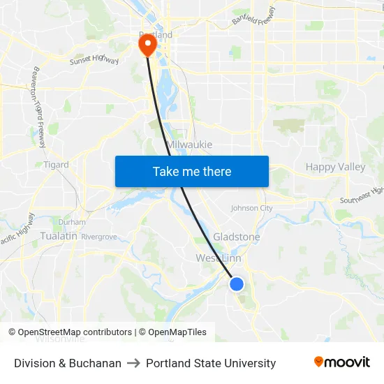 Division & Buchanan to Portland State University map