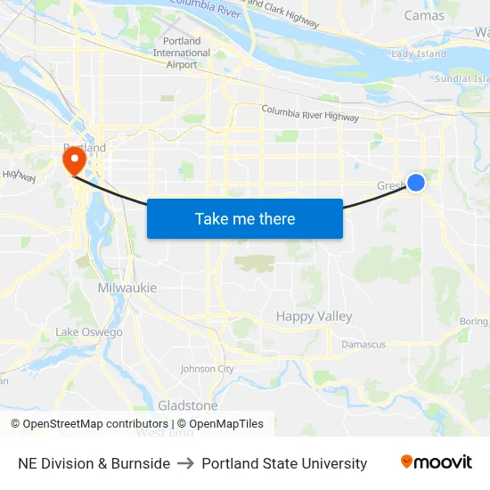 NE Division & Burnside to Portland State University map