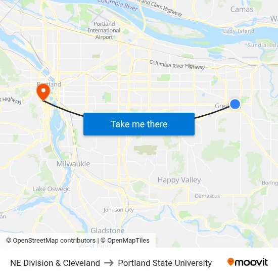 NE Division & Cleveland to Portland State University map