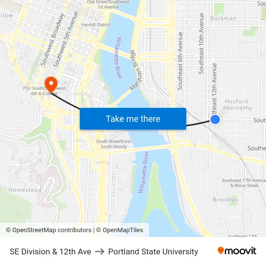 SE Division & 12th Ave to Portland State University map