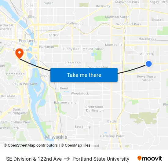 SE Division & 122nd Ave to Portland State University map