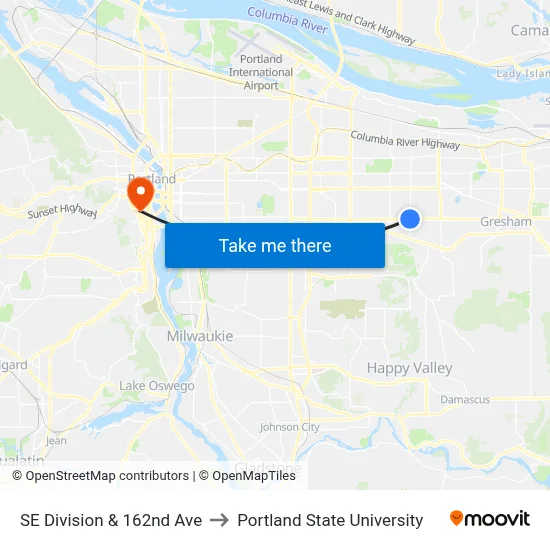 SE Division & 162nd Ave to Portland State University map