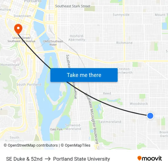 SE Duke & 52nd to Portland State University map