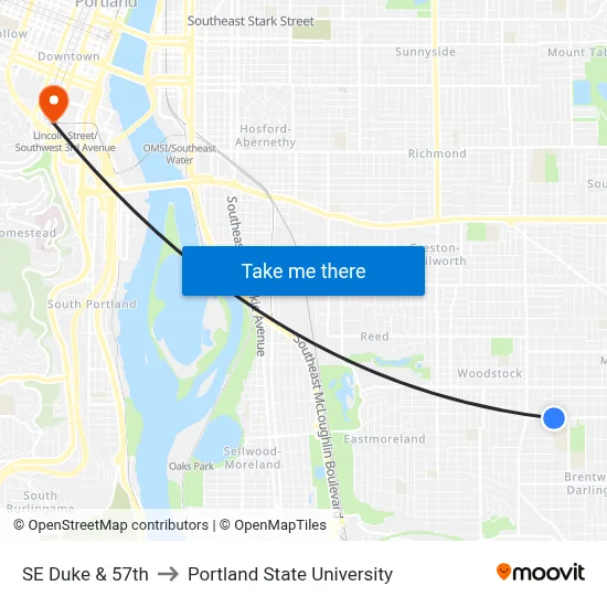 SE Duke & 57th to Portland State University map