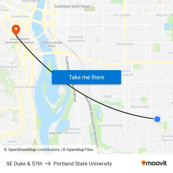 SE Duke & 57th to Portland State University map