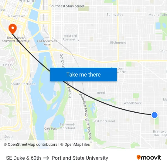 SE Duke & 60th to Portland State University map