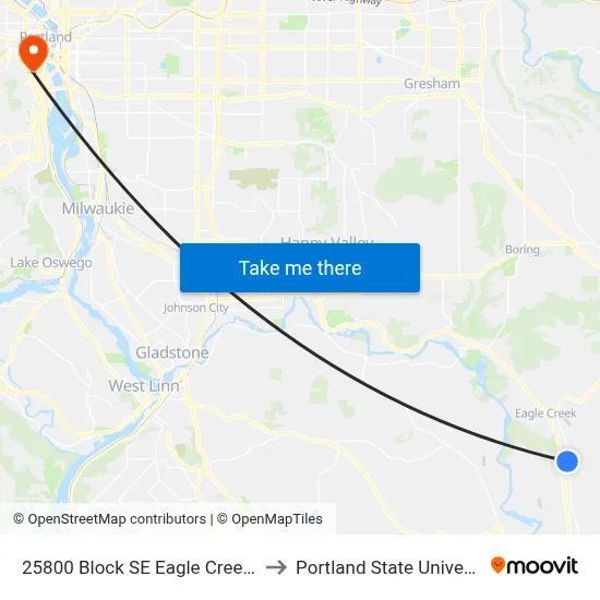 25800 Block SE Eagle Creek Rd to Portland State University map