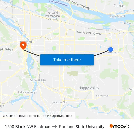 1500 Block NW Eastman to Portland State University map