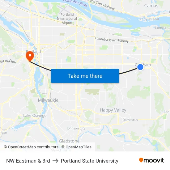 NW Eastman & 3rd to Portland State University map