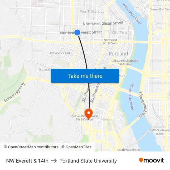 NW Everett & 14th to Portland State University map