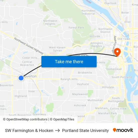 SW Farmington & Hocken to Portland State University map