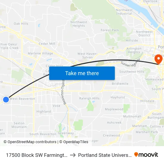 17500 Block SW Farmington to Portland State University map