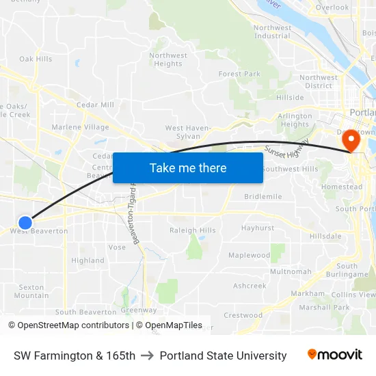 SW Farmington & 165th to Portland State University map