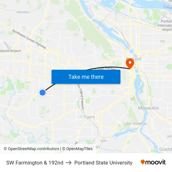 SW Farmington & 192nd to Portland State University map
