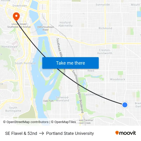 SE Flavel & 52nd to Portland State University map