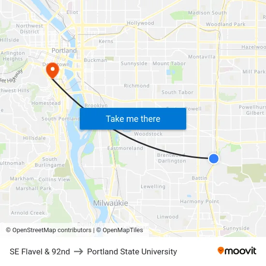 SE Flavel & 92nd to Portland State University map
