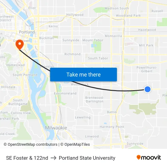 SE Foster & 122nd to Portland State University map