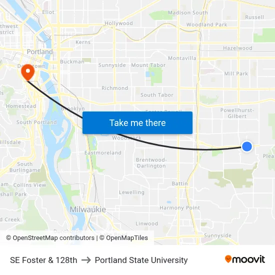 SE Foster & 128th to Portland State University map