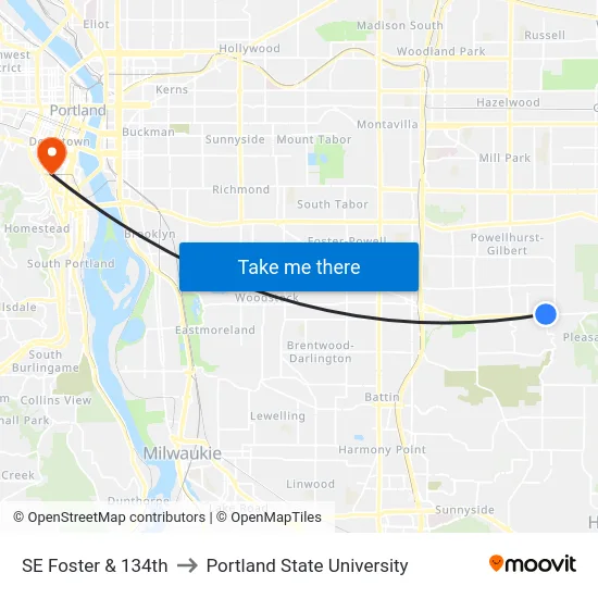 SE Foster & 134th to Portland State University map
