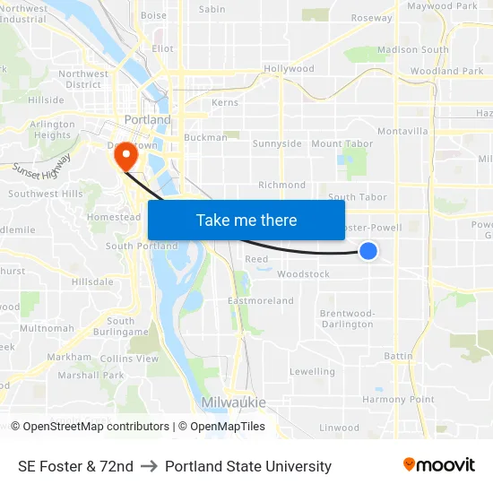 SE Foster & 72nd to Portland State University map