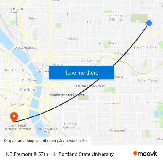 NE Fremont & 57th to Portland State University map