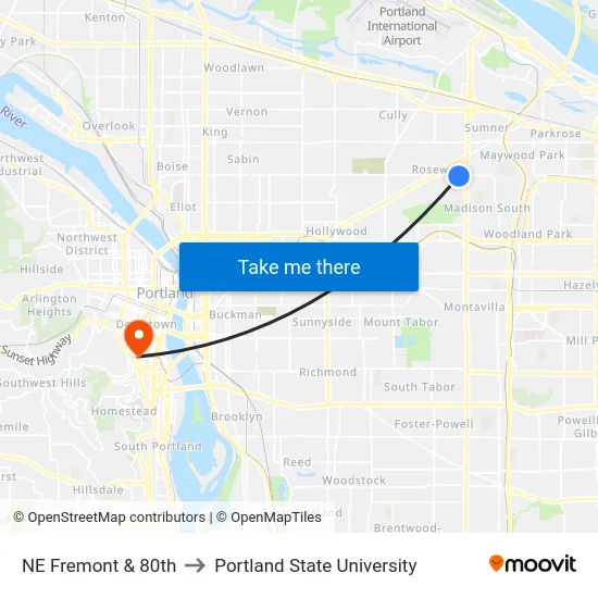 NE Fremont & 80th to Portland State University map