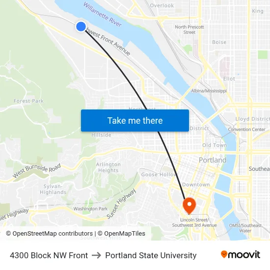 4300 Block NW Front to Portland State University map