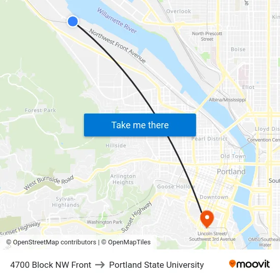 4700 Block NW Front to Portland State University map