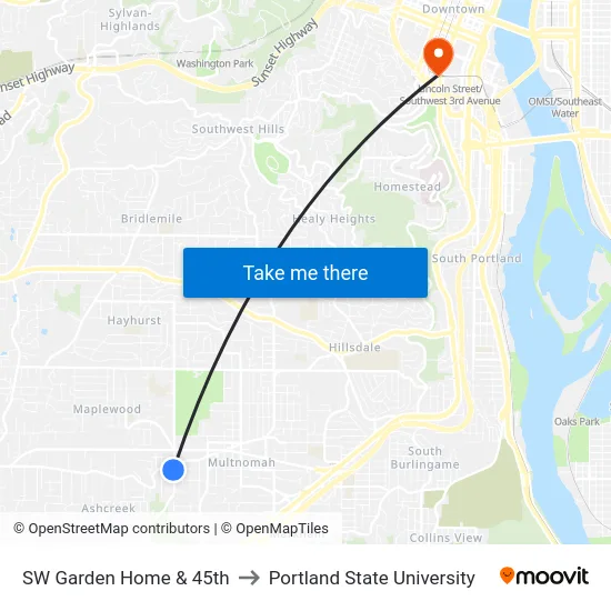 SW Garden Home & 45th to Portland State University map