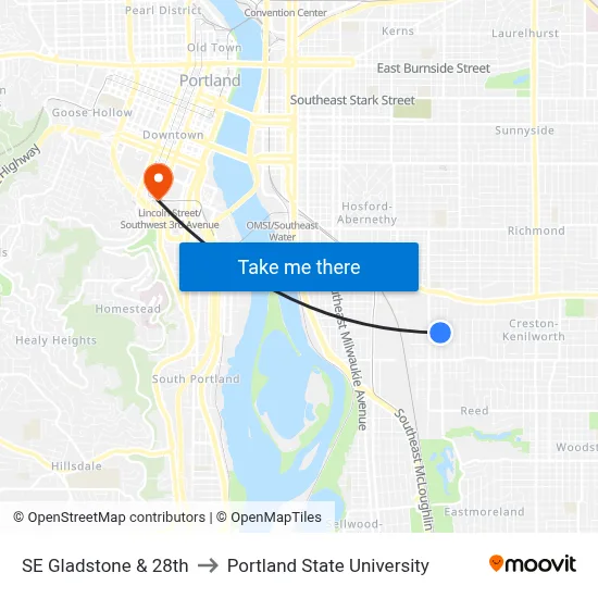 SE Gladstone & 28th to Portland State University map