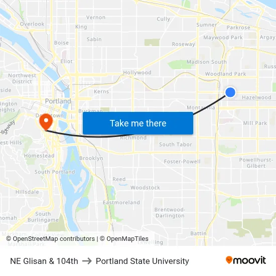 NE Glisan & 104th to Portland State University map