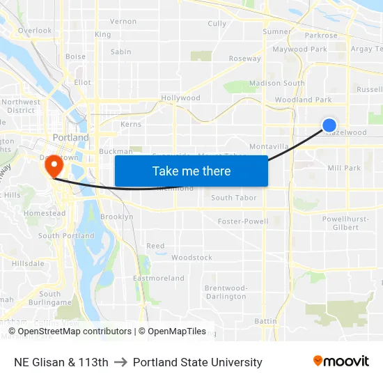 NE Glisan & 113th to Portland State University map