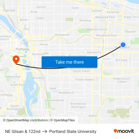 NE Glisan & 122nd to Portland State University map