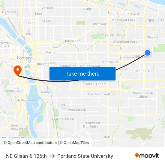 NE Glisan & 126th to Portland State University map