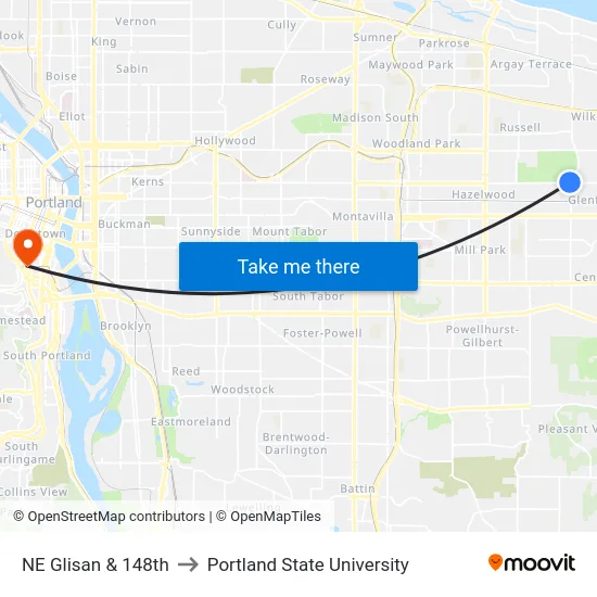 NE Glisan & 148th to Portland State University map