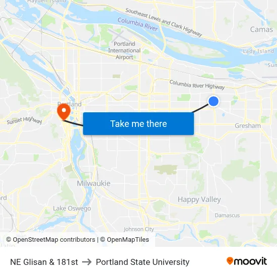 NE Glisan & 181st to Portland State University map