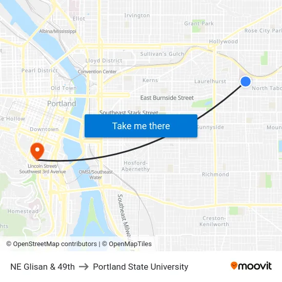 NE Glisan & 49th to Portland State University map