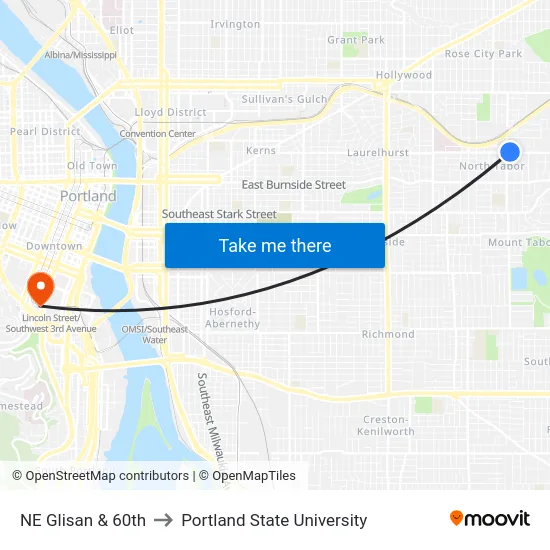 NE Glisan & 60th to Portland State University map