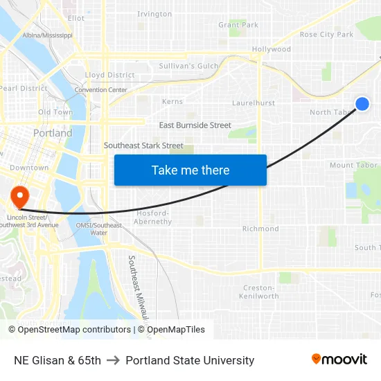 NE Glisan & 65th to Portland State University map