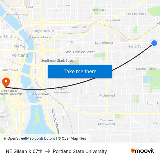 NE Glisan & 67th to Portland State University map