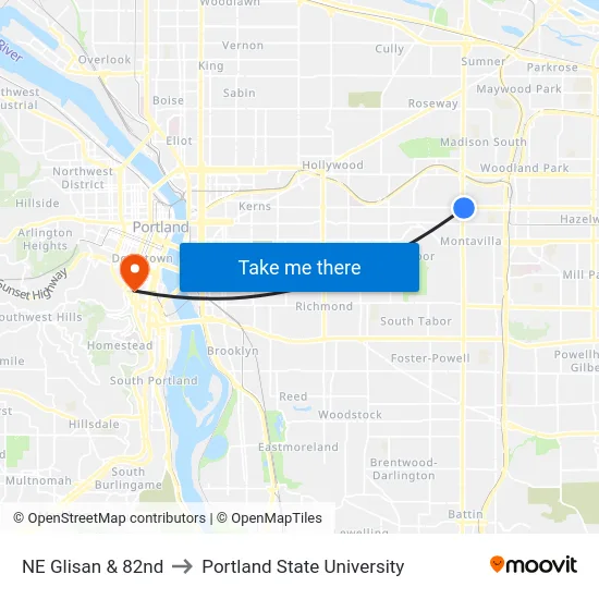 NE Glisan & 82nd to Portland State University map