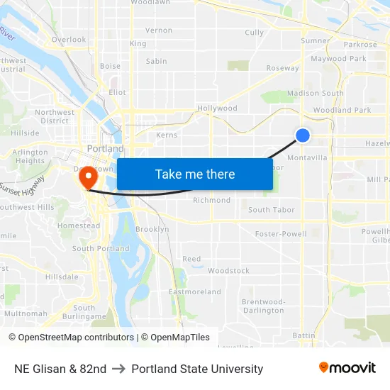 NE Glisan & 82nd to Portland State University map