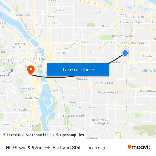 NE Glisan & 92nd to Portland State University map