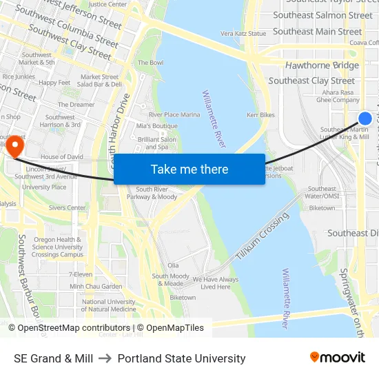 SE Grand & Mill to Portland State University map