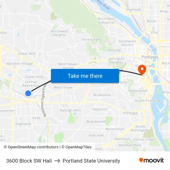 3600 Block SW Hall to Portland State University map