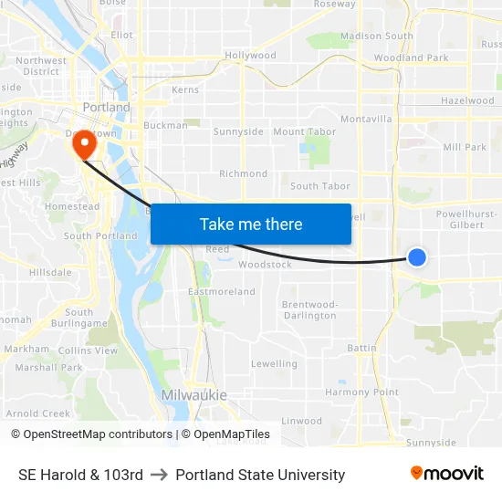 SE Harold & 103rd to Portland State University map