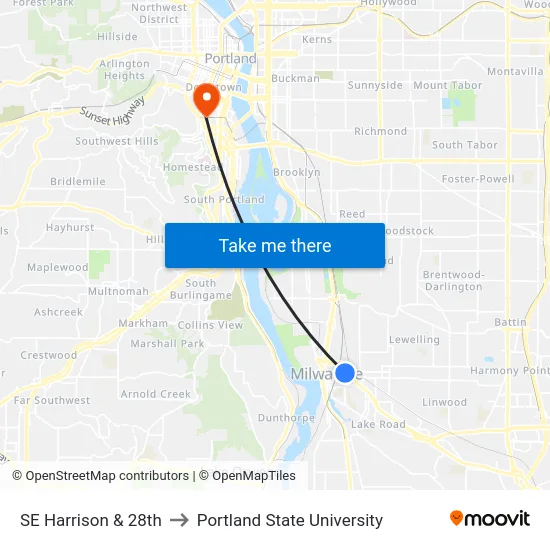 SE Harrison & 28th to Portland State University map