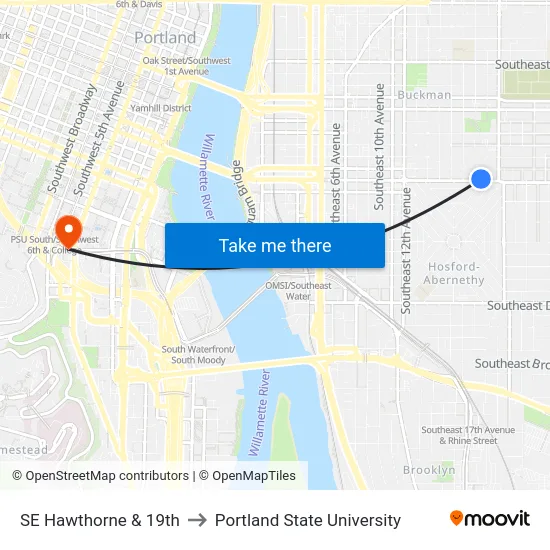 SE Hawthorne & 19th to Portland State University map