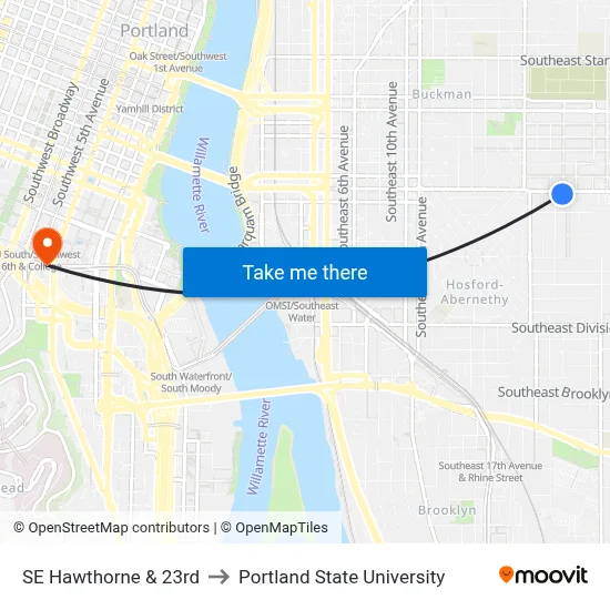 SE Hawthorne & 23rd to Portland State University map